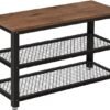 Shelf Storage Bench with Metal Mesh Shelves and SeatShelf Storage Bench with Metal Mesh Shelves and Seat