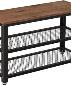 Shelf Storage Bench with Metal Mesh Shelves and SeatShelf Storage Bench with Metal Mesh Shelves and Seat