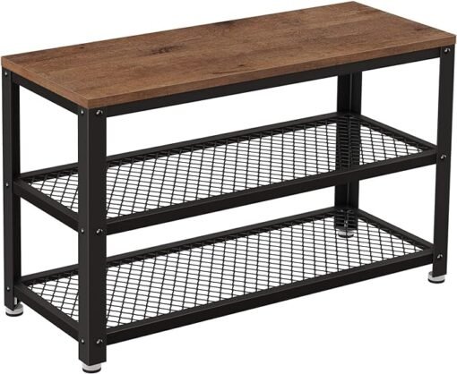 Shelf Storage Bench with Metal Mesh Shelves and SeatShelf Storage Bench with Metal Mesh Shelves and Seat